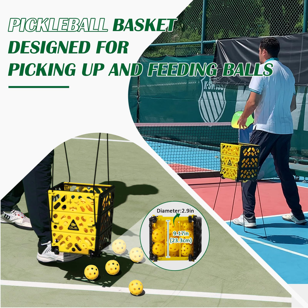OLE ANDIGO Pickleball Hopper Collector with Wheels, 40 Pickleball Balls Capacity, Lightweight Pickleball Picker Upper, Pickleball Picking Ball Picking Tool.