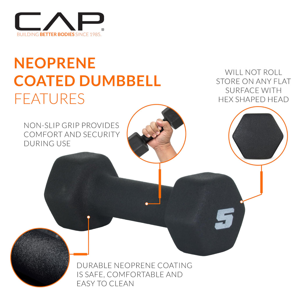 CAP Barbell 60 lb Neoprene Hex Dumbbell Weight Set with a Vertical A-Frame Rack - Black