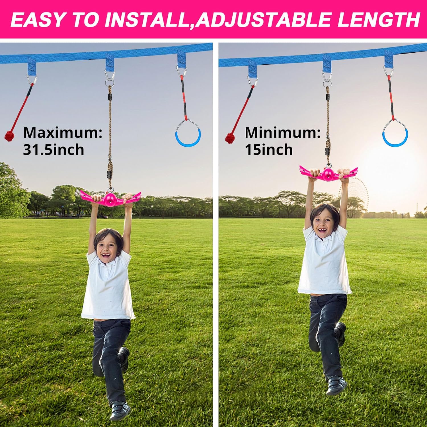 YAMIPROBI Ninja Twister Swing Set - 360° Handle for Twist & Spin Fun | Kids Ninja Warrior Accessories - Pink