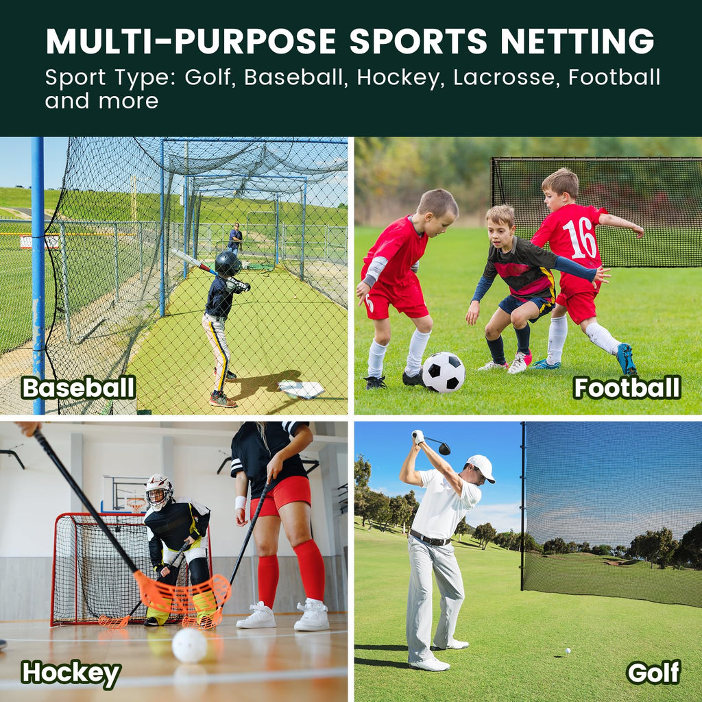 Sports Netting,Golf Practice Net Hitting Net with 33Feet Nylon Rope Also for Baseball, Hockey, Soccer, LAX and More - 10x10ft/10x15ft/10x20ft/10x25ft/10x30ft/10x40ft/10x50ft