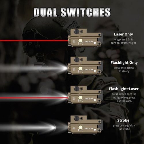 AUCLAYTEC Pistol Flashlight Red Laser Combo 420 Lumens Pistol Light Recharge Tatical Flashlight Fits for Picatinny MIL-STD-1913 Rail, Fits for Glock (with Built-in Battery)