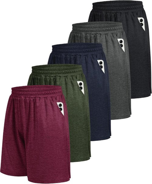 BOOJO Athletic Gym Shorts for Men - Quick Dry Black Basketball Shorts with Pockets | 5 Pack Activewear