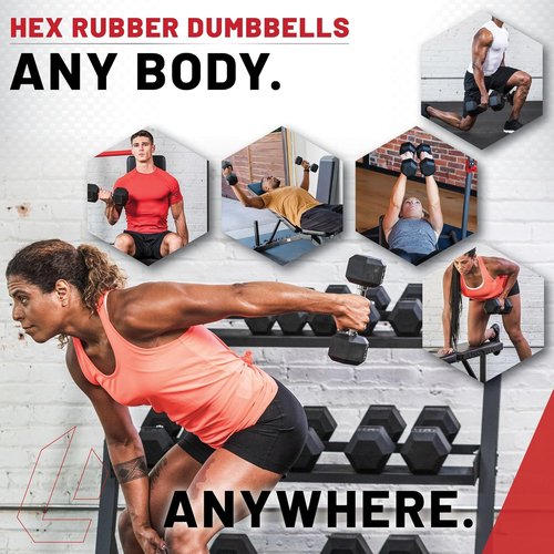 Lifeline Fitness Hex Dumbbells - Premium Rubber Wrapped Design with Ergonomic Knurled Handle | Home Gym Weights