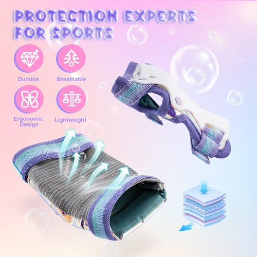 NEMONE Mermaid Roller Skates (Purple S) with Protective Gear Set Knee Elbow Wrist Guards Pads for Kids Girls (Purple S)