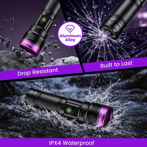 20W 365nm UV Flashlight Rechargeable,5000mAh Black Light Flashlight,Powerful Ultraviolet Blacklight,UV Lamp for Pet Urine Detection,Scorpion,Resin Curing,Yooperlite,Blood Tracking,Hotel hygiene,ACLeak
