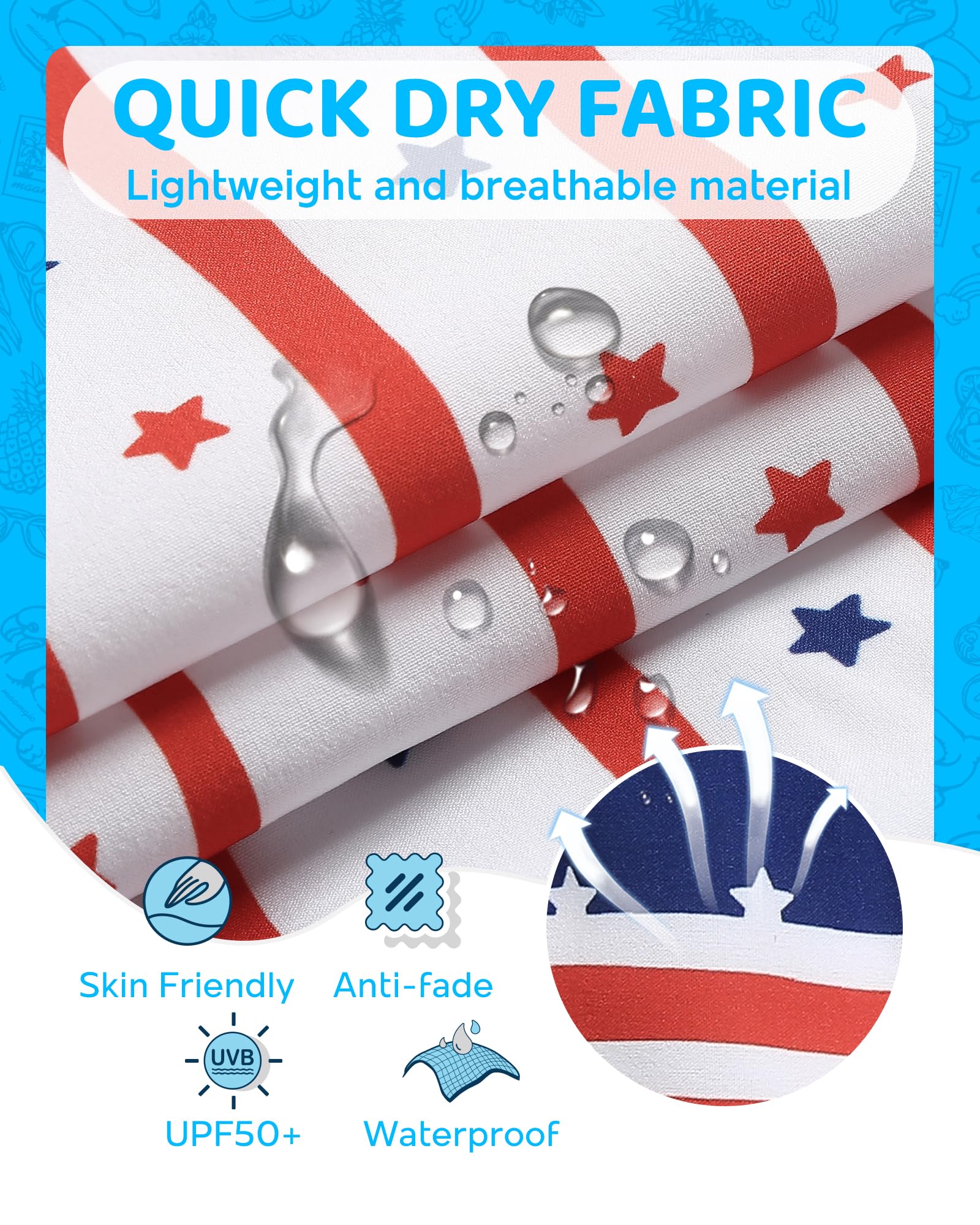 maamgic Boys Swim Trunks with Compression Liner Toddler Boy Swimsuit Quick Dry 4-Way Stretch Swimming Trunks American Flag 2T