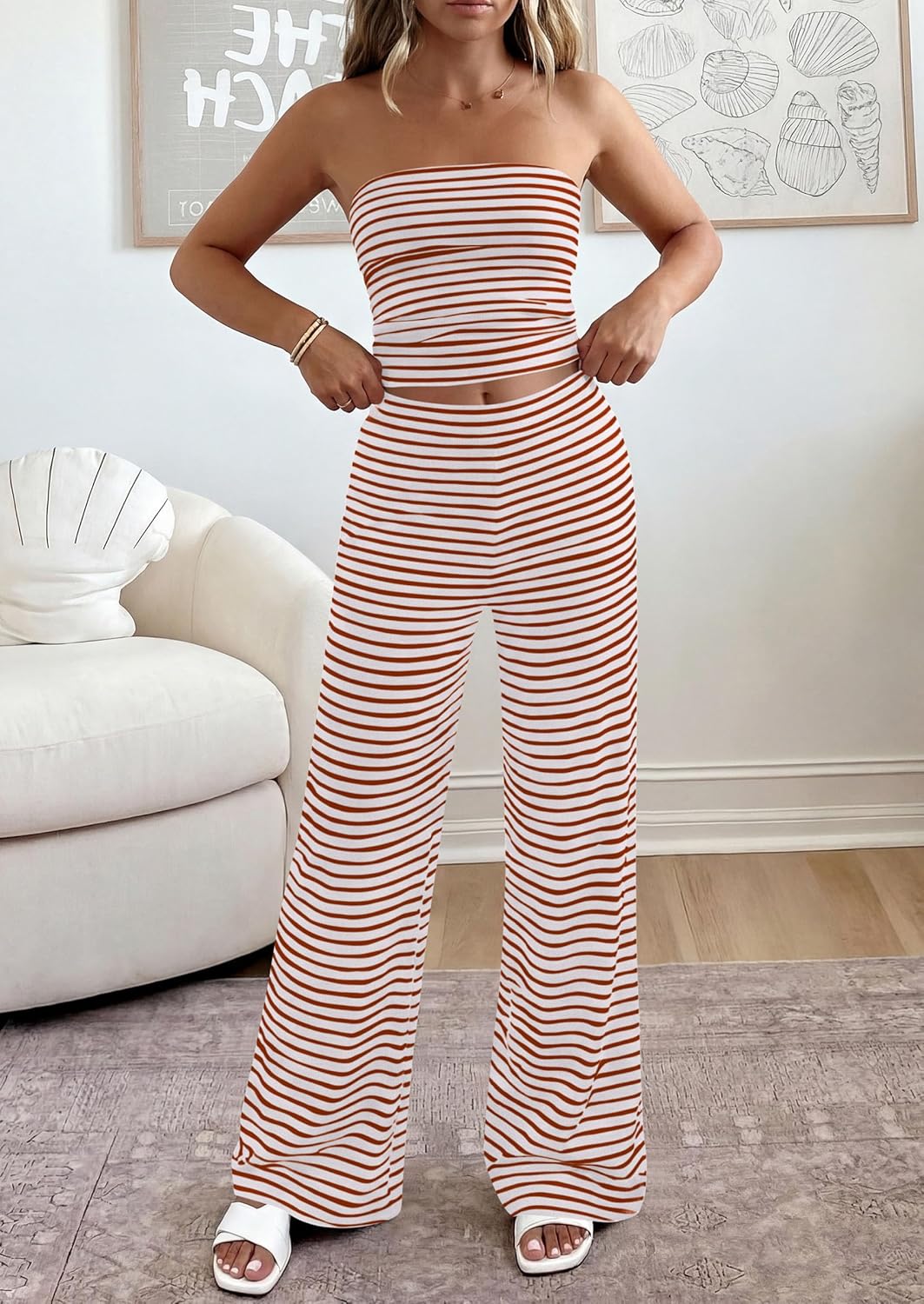PrettyGarden Two-Piece Striped Set - Stylish Summer Travel Outfit for Women | Y2K Loungewear