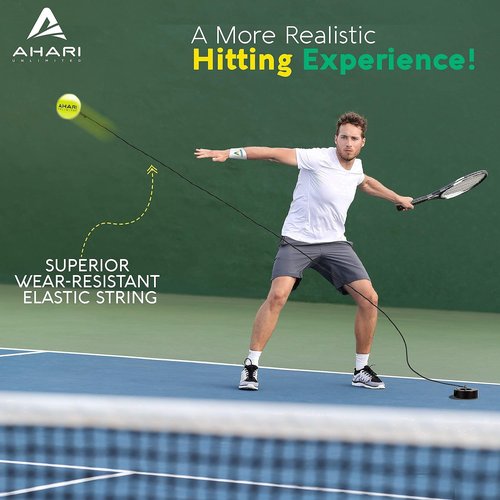 Ahari Unlimited Premium Tennis Trainer Set, Pro Rebounder with Metal Base in a Carrying Cylinder, 3 Replacement Rebound Balls, & Wristband, Portable Tennis Practice Equipment for Solo Training