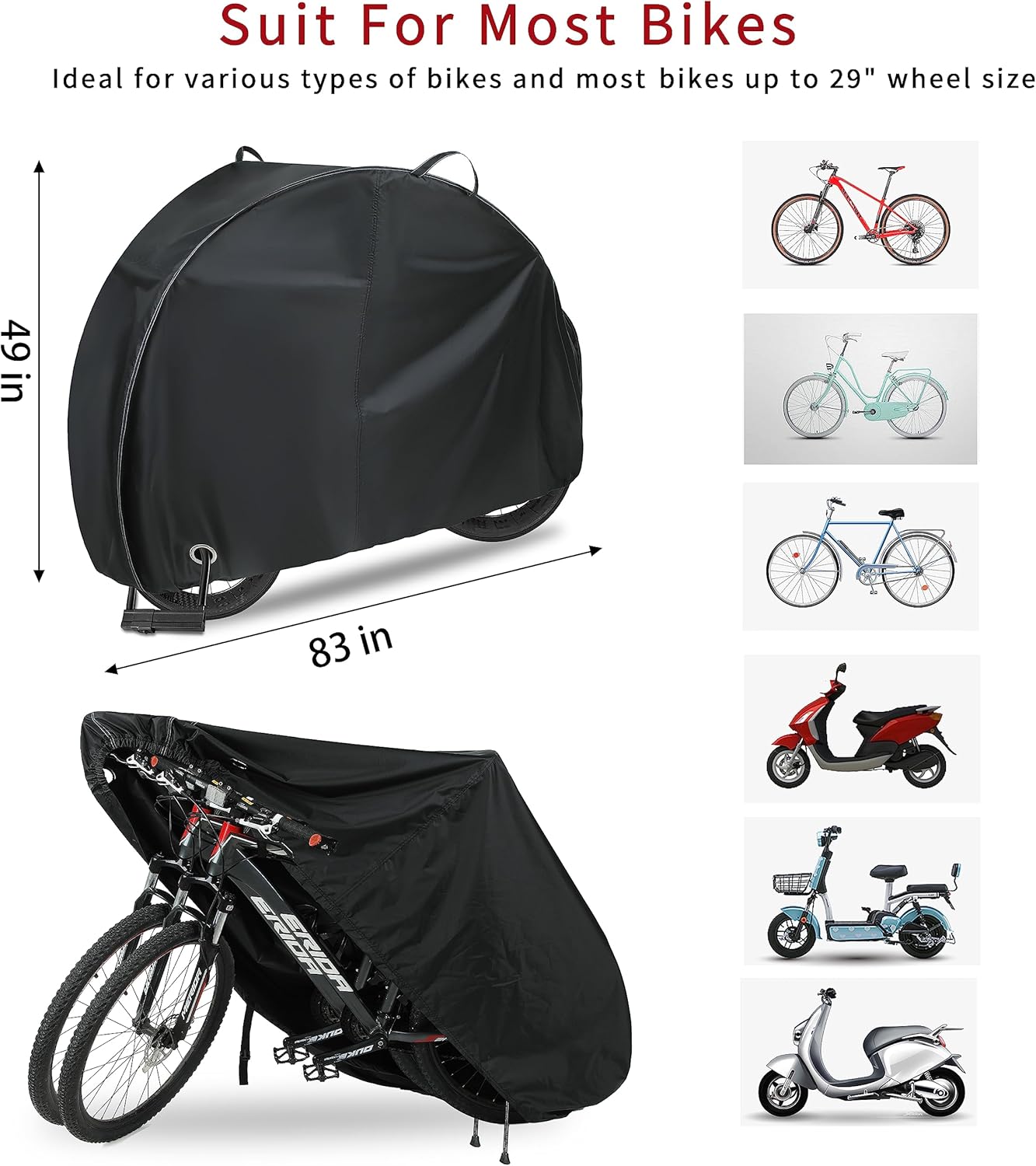 REDRICH Heavy Duty Bike Cover - Waterproof 3-Bike Storage Solution with Lock Holes | UV & Wind Resistant 420D Oxford Material