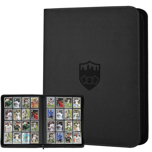GERMUN PU Card Binder - Premium 16 Pocket Album for 1000+ Cards | Double-Sided Holder (Black)