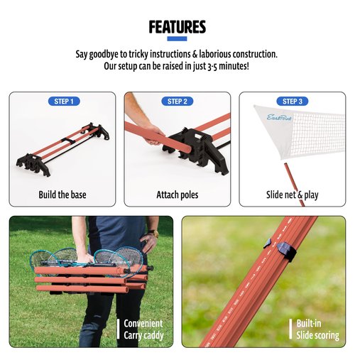 EastPoint Easy Setup Badminton Set - 5 ft Net, 4 Rackets & 2 Shuttlecocks - Quick Setup Portable Badminton Net - Official Racket Set for All Skill Levels