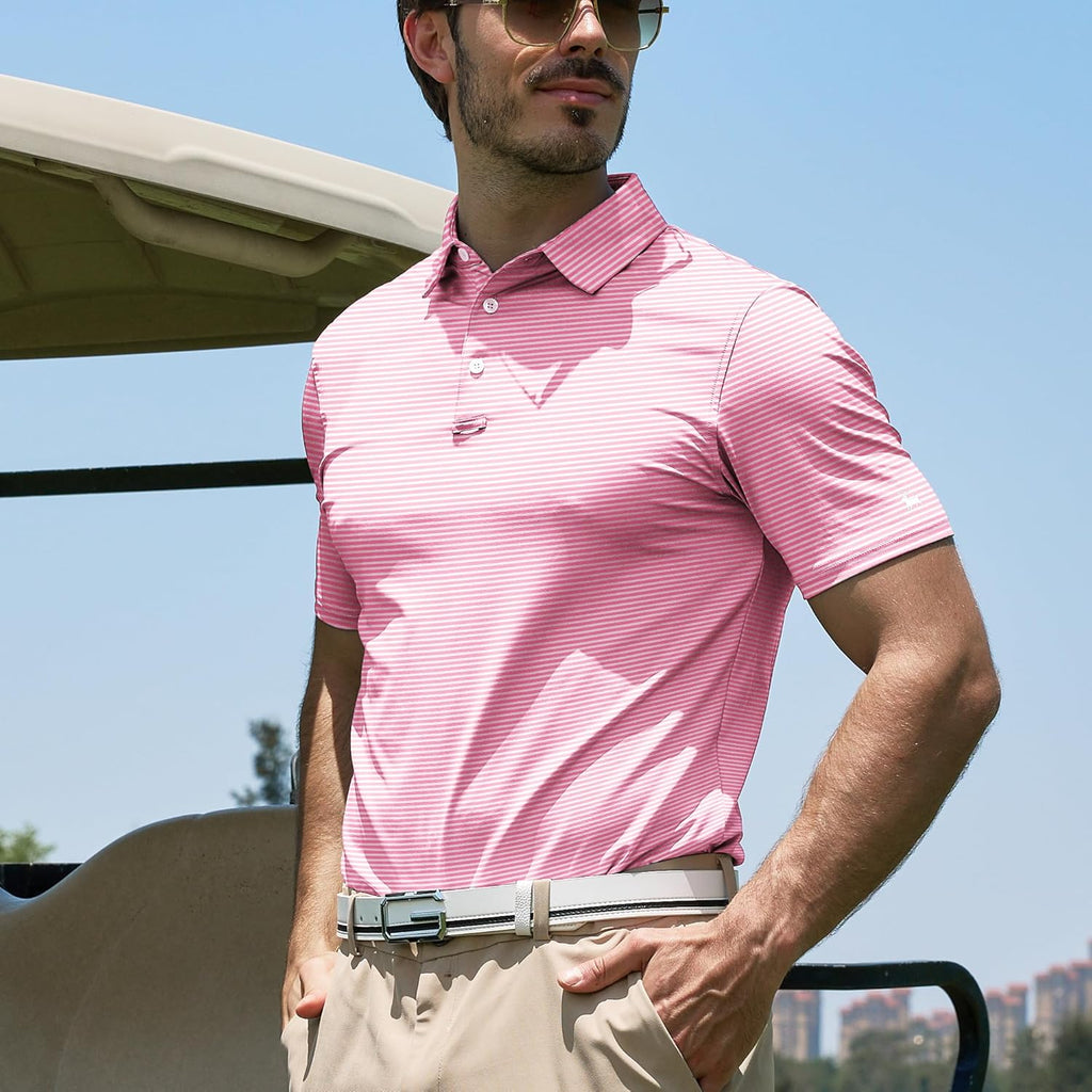 ZITY Men's Golf Polo Shirt - Short Sleeve Striped Design with UPF 50+ Protection | Moisture-Wicking Casual Tee