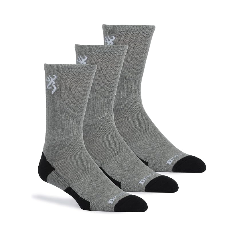 Browning 3-Pack Everyday Crew Socks Heather Gray Size Large