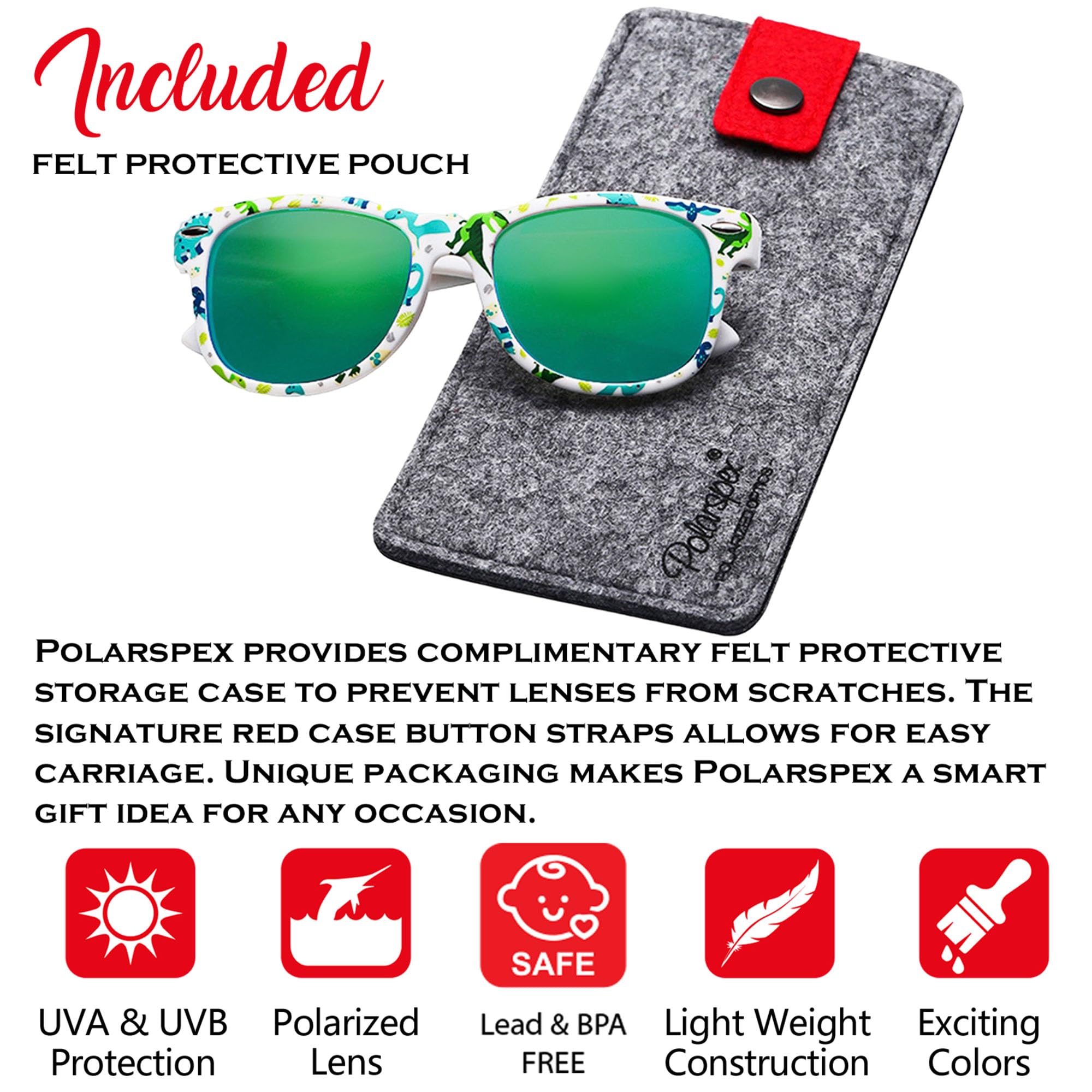 PolarSpex Toddler Sunglasses UV Protection – Unbreakable Kids Polarized Sunglasses with Case for Boys & Girls age 2-8