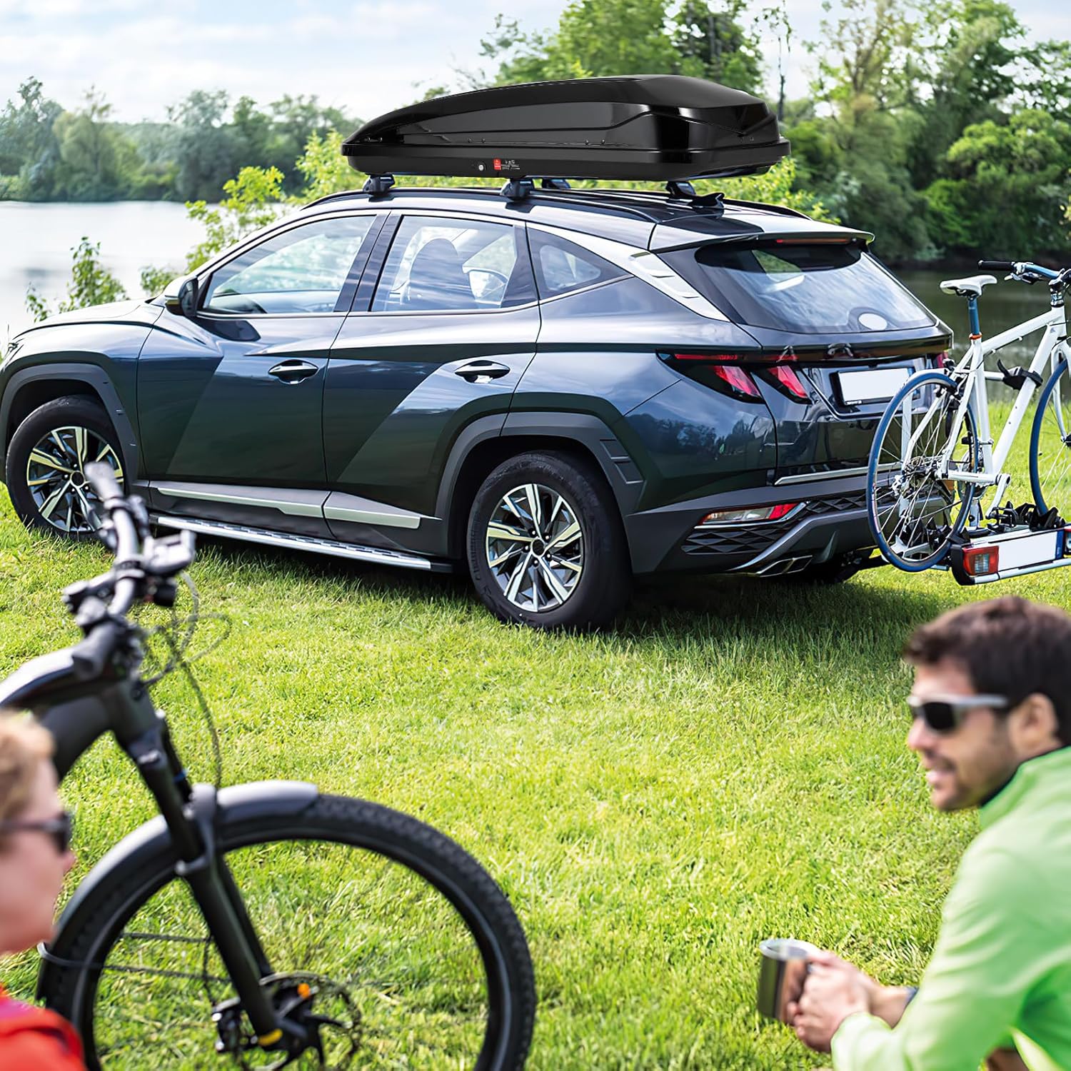 Rooftop Cargo Box Carrier by [Brand Name] - 70 Inch Hard Shell, 17.6 Cu Ft Waterproof Storage with Dual Side Opening