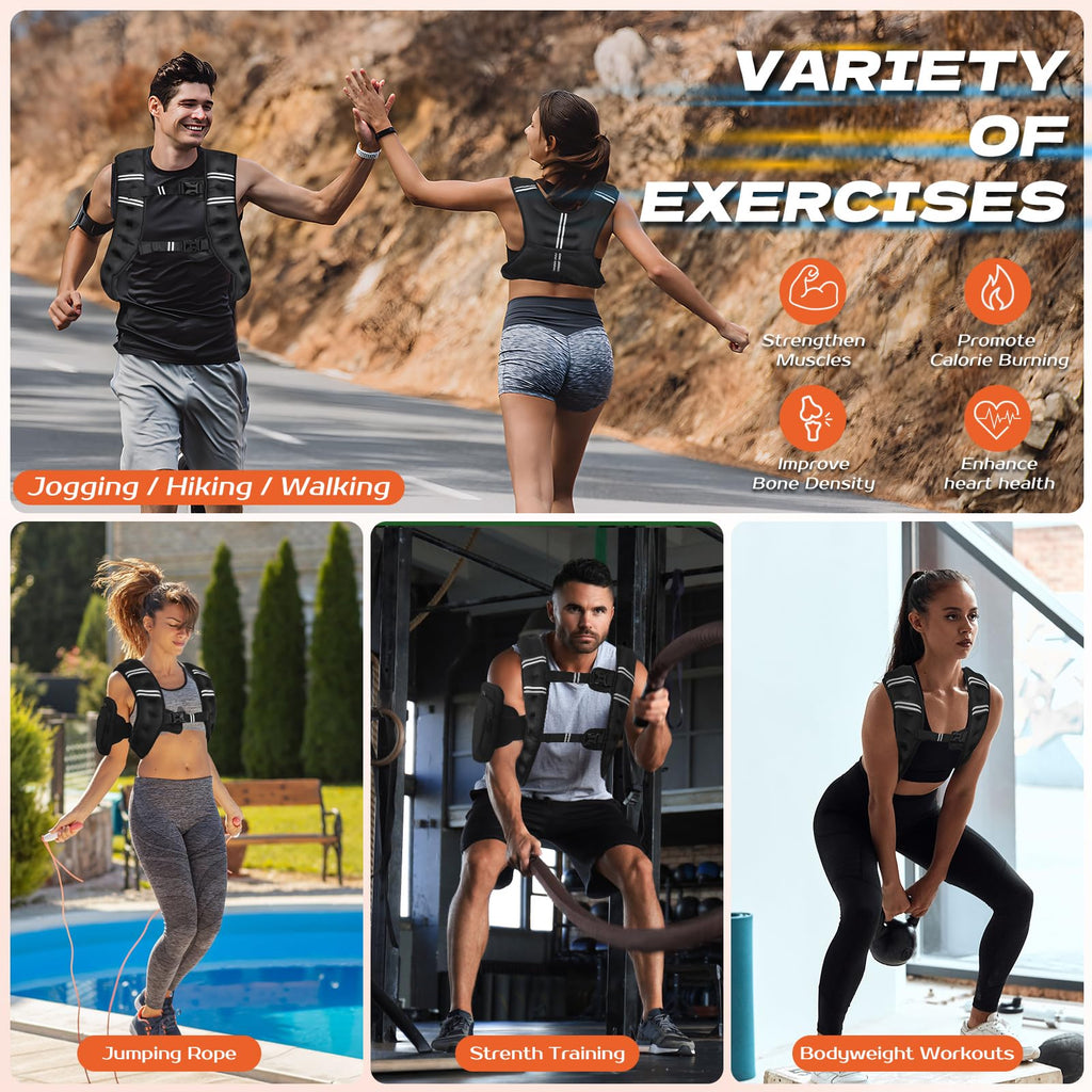 Weighted Vest for Women Men, 8lb/12lb/16lb/20lb Weighted Running Vest with Reflective Stripe, Detachable Phone Pouch for Workout, Walking, Strength Training, Weight Loss, Fitness, Jogging,12LB