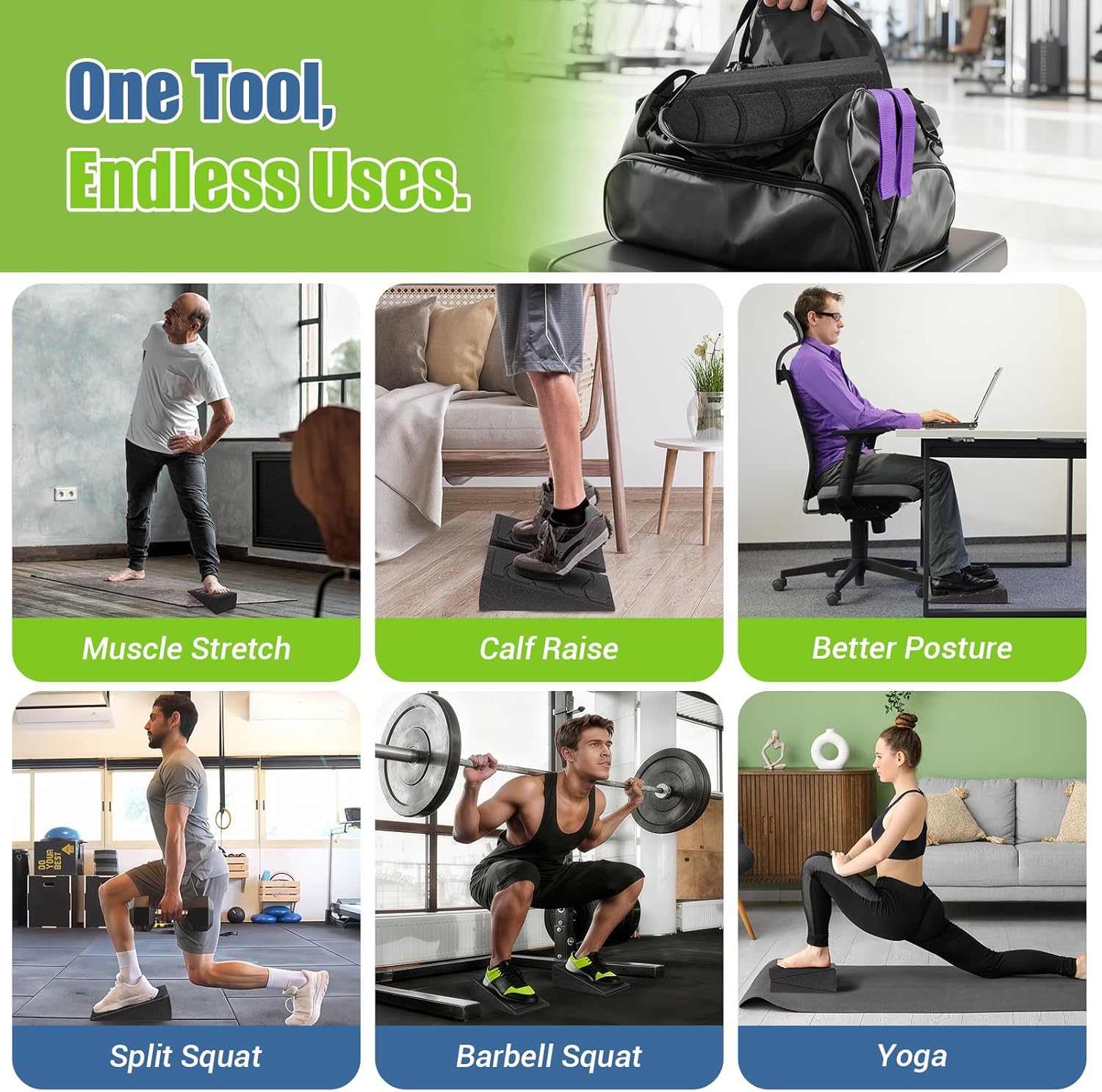 Squat Wedge Block by [Brand Name] - 5 Adjustable Angles for Calf Stretching | 520 LBS Capacity, Includes Strap & Poster