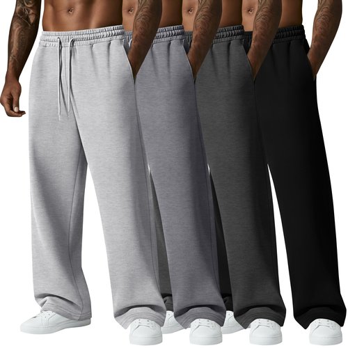 August Alley 4 Pack Men's Big and Tall Sweatpant Thin Athletic Workout Jogger Open Bottom Baggy Drawstring Pants with Pockets (Light Gray, Gray, Dark Gray, Black,Large)