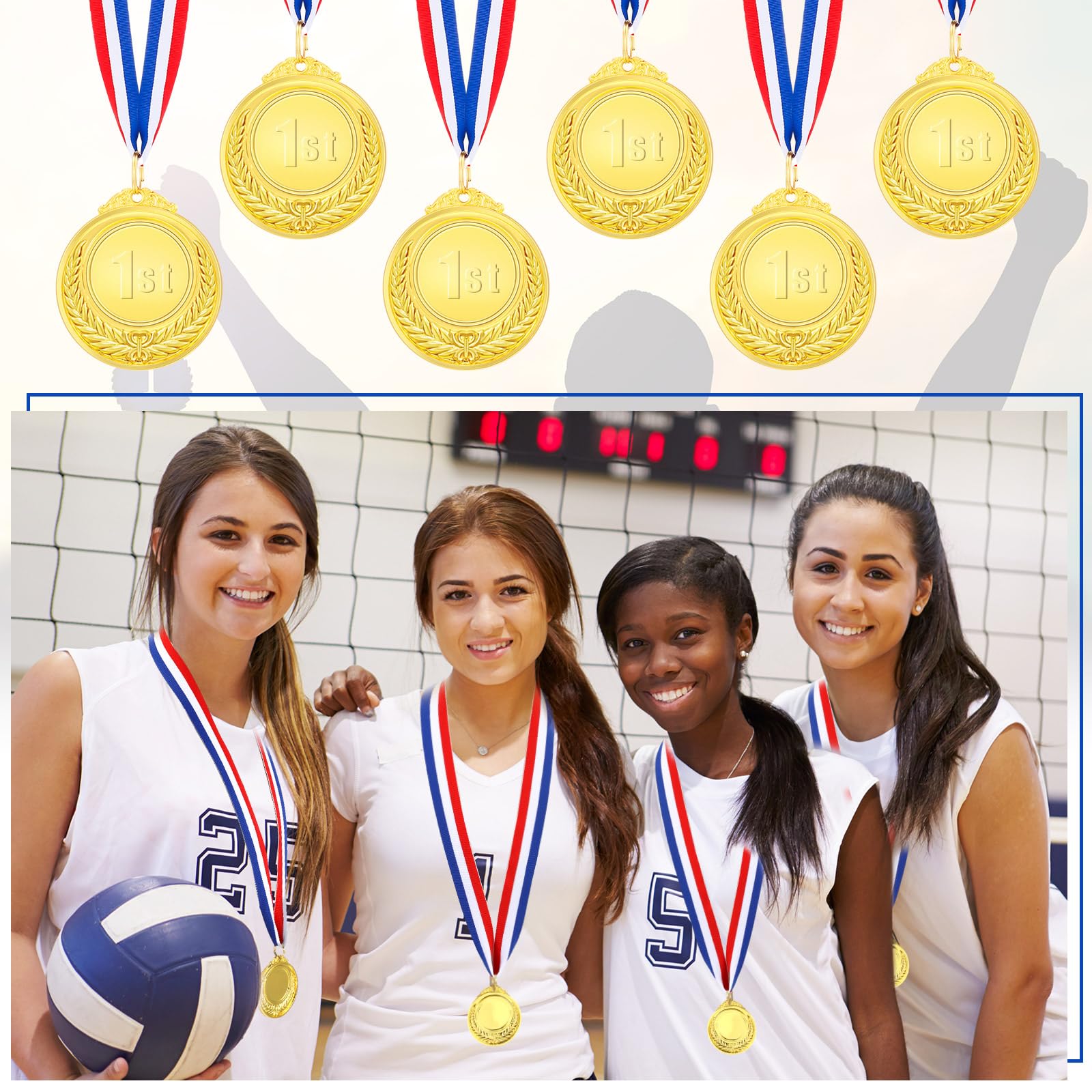 Kigeli 50 Pcs Blank Award Medals with Neck Ribbons Design Your Own Medals Kit Participation Trophy Metal Winner Award Prize for Adults Sports (Gold)