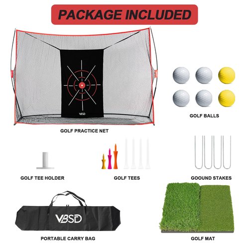 10x7ft Golf Practice Net for Backyard Driving, All-in-1 Outdoor Indoor Hitting Net, Mat, 7 Tees, 6 Balls for Training, Golf Gifts for Men Dad Him Golfer