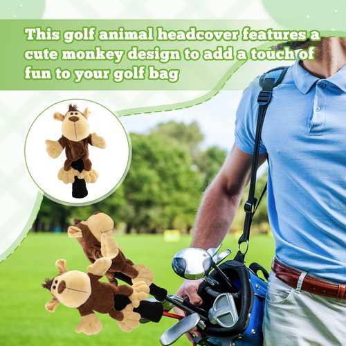 SM SunniMix Soft Plush Golf Club Driver Headcover, Cute Animal Golf Wood Headcovers, Women Men Golfer Gift & Golf Bag Accessories - Monkey