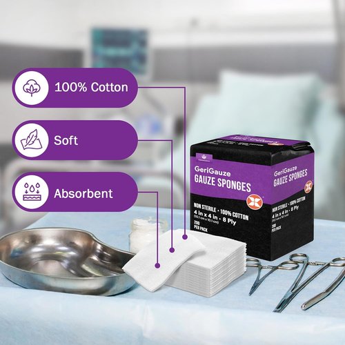 4x4 Gauze Pads | 100% Cotton Non-Sterile Woven 8 Ply - 200 Count for Wound Care & First Aid