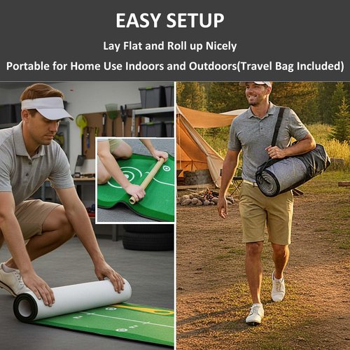 Eoho 10ft Putting Green Indoor, Golf Putting Mat with Putting Mirror, Storage Bag, Putting Cup, Putting Ring, Roller Brush, Golf Mats Practice Outdoor & Indoor Use, Golf Gifts for Men Golfers