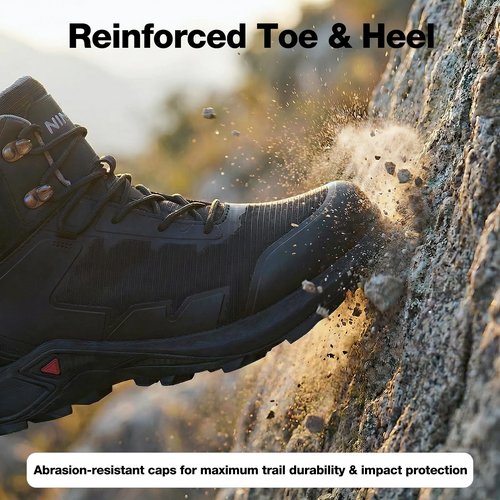NINGO Men's Hiking Boots, Waterproof All-Terrain Hiking Shoes, Breathable Lightweight Outdoor Ankle Boots for Trekking, Backpacking, Walking, Mountaineering，Black Size 8.5