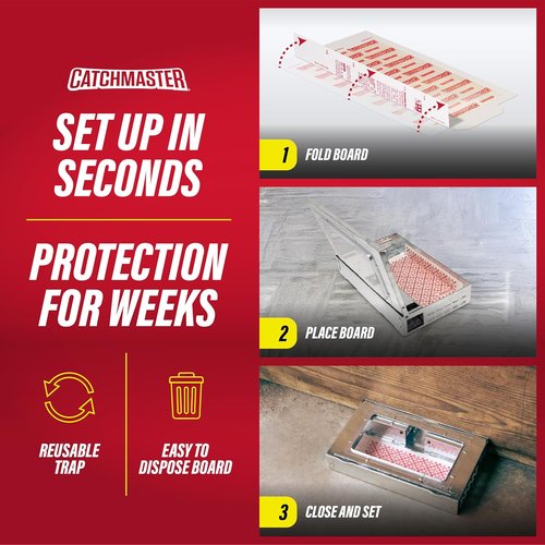 Catchmaster Multi-Catch Mouse Traps - Humane Indoor Pest Control | 3-Pack with Replaceable Glue Boards