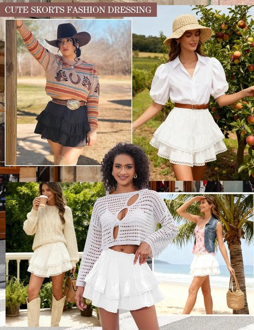 LOMON Flowy Skorts for Women - High Waist Ruffle Tiered Mini Skirts for Tennis & Golf | Casual Style