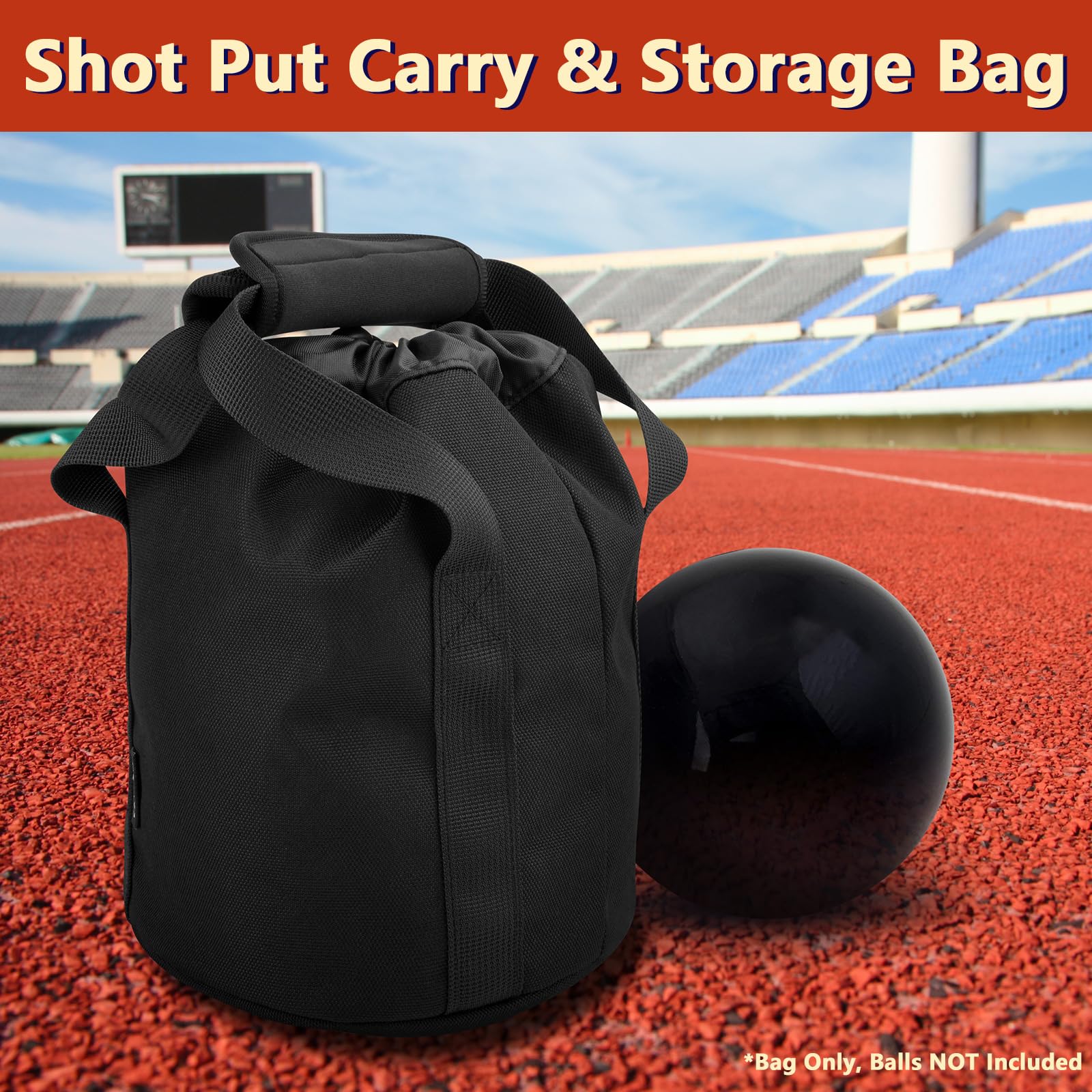 Cosmos Shot Put Bag with Comfortable Handle and Foam Pad, Portable Shot Put Ball Carry Bag for Carrying Single Ball from 6 LBS to 16 LBS (Black)
