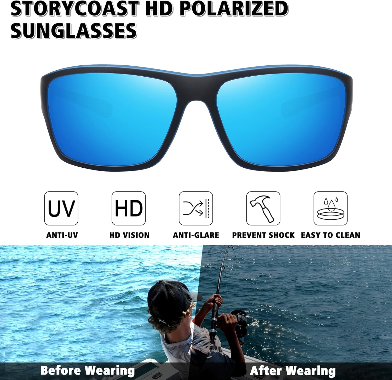 STORYCOAST Polarized Sports Sunglasses - Unbreakable Frame for Cycling, Fishing & Driving