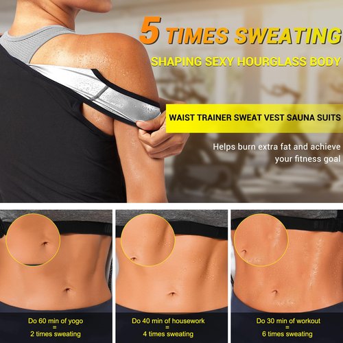 TrainingGirl Women Sweat Vest Waist Trainer Trimmer Belt Weight Loss Hot Sauna Suit Zipper Workout Tank Tops Slim Body Shaper (Black, Small)
