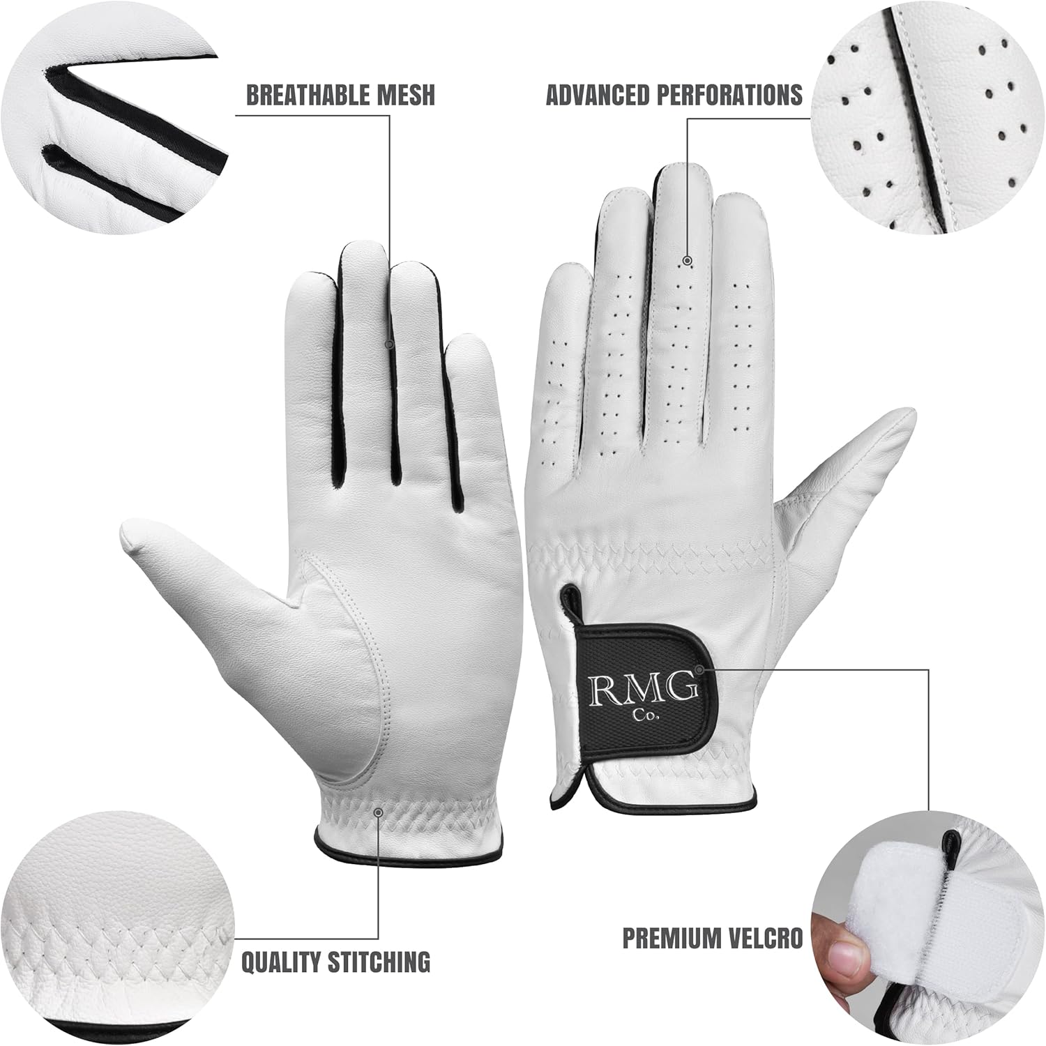 Skiennix Premium Leather Golf Glove - Classic White Design for Men | Left & Right Hand Options