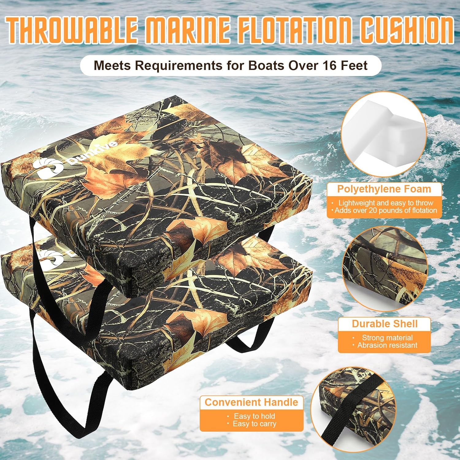 Skiennix Boat Throw Flotation Cushions - USCG Approved Emergency Device | 2 Pack Camouflage