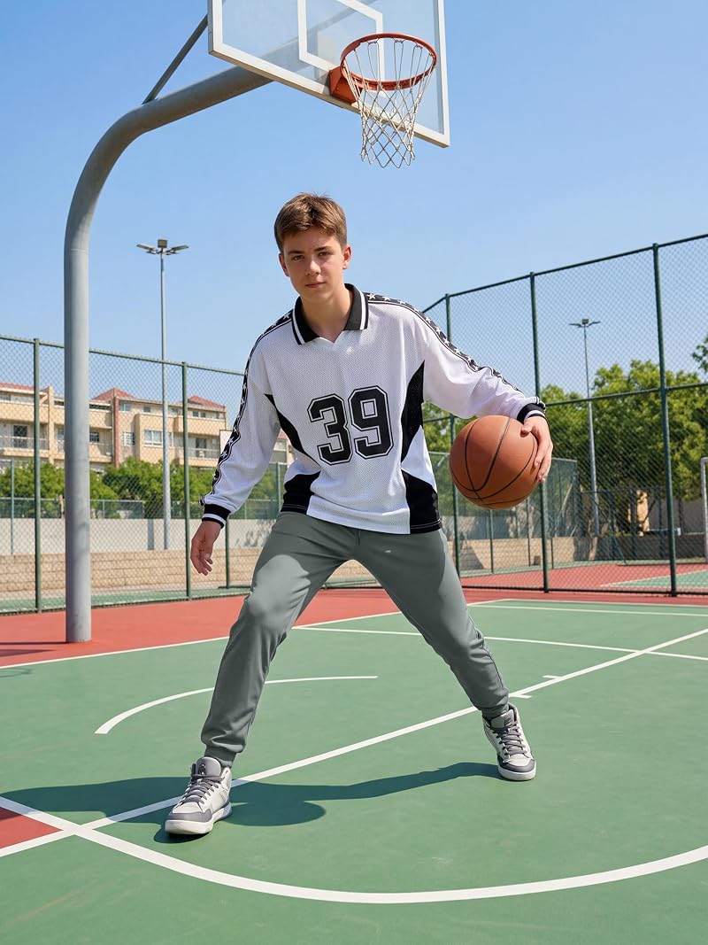 Resinta 4-Pack Boys Mesh Athletic Joggers with Pockets – Lightweight Kids Sweatpants (Black, Dark Grey, Navy, Light Grey)