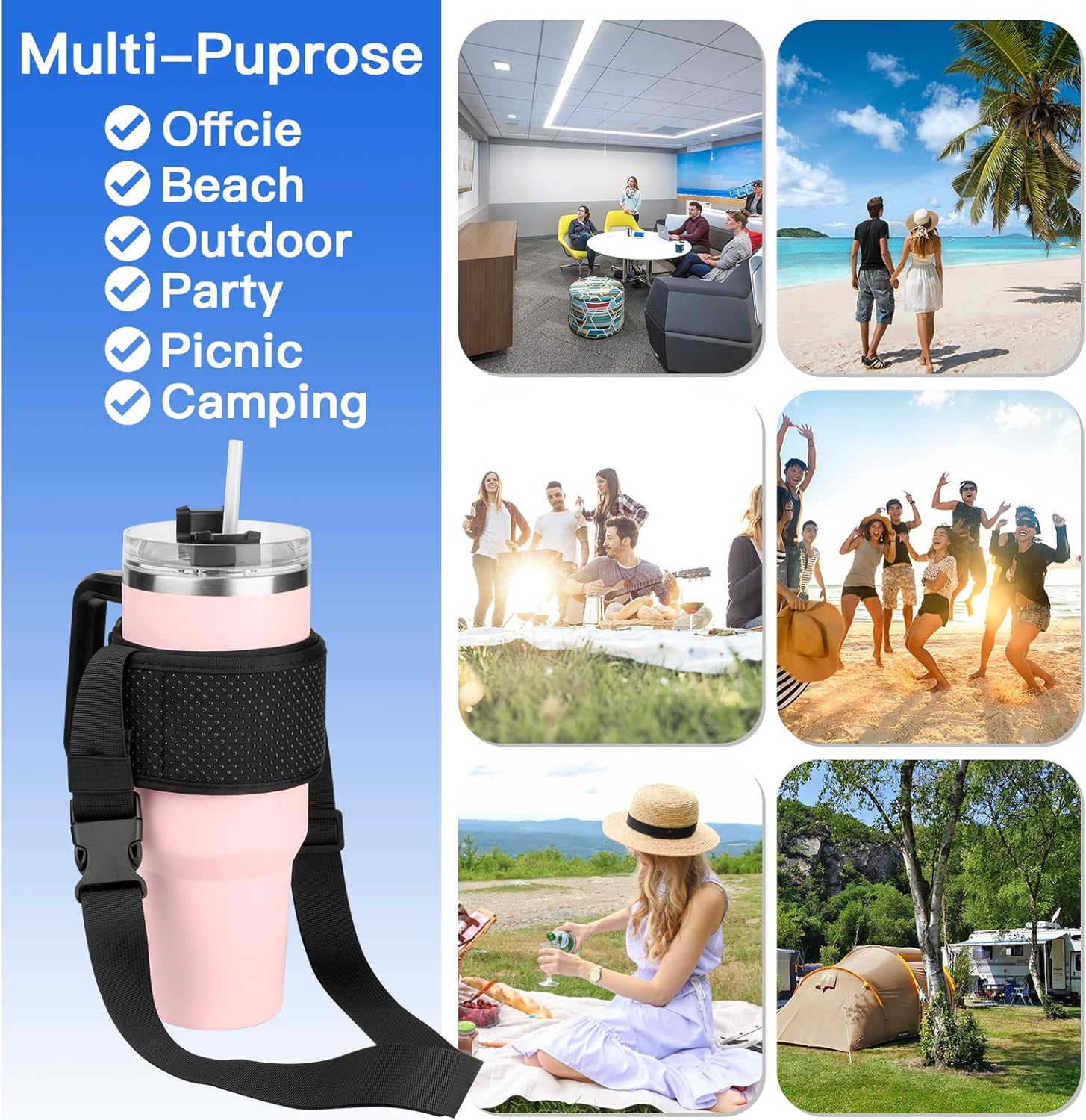 Xxerciz Water Bottle Carrier - Universal Sling Holder for Stanley 40 oz Tumbler | Ideal for Hiking & Camping