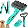 Skiennix 5-Piece Pet Grooming Set - Self-Cleaning Slicker Brush, Rake, Bath Brush & Nail Clippers for Dogs and Cats