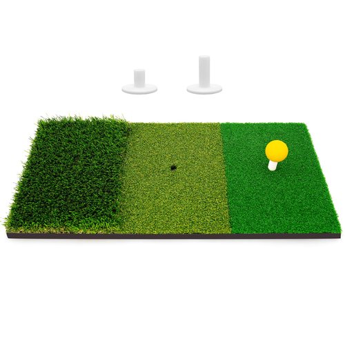Tri-Turf Golf Hitting Mat,3-in-1 Golf Practice Mat for Driving, Chipping & Putting Training, Durable Portable Golf Chipping Mat with Rubber Backing for Indoor Outdoor Backyard Use