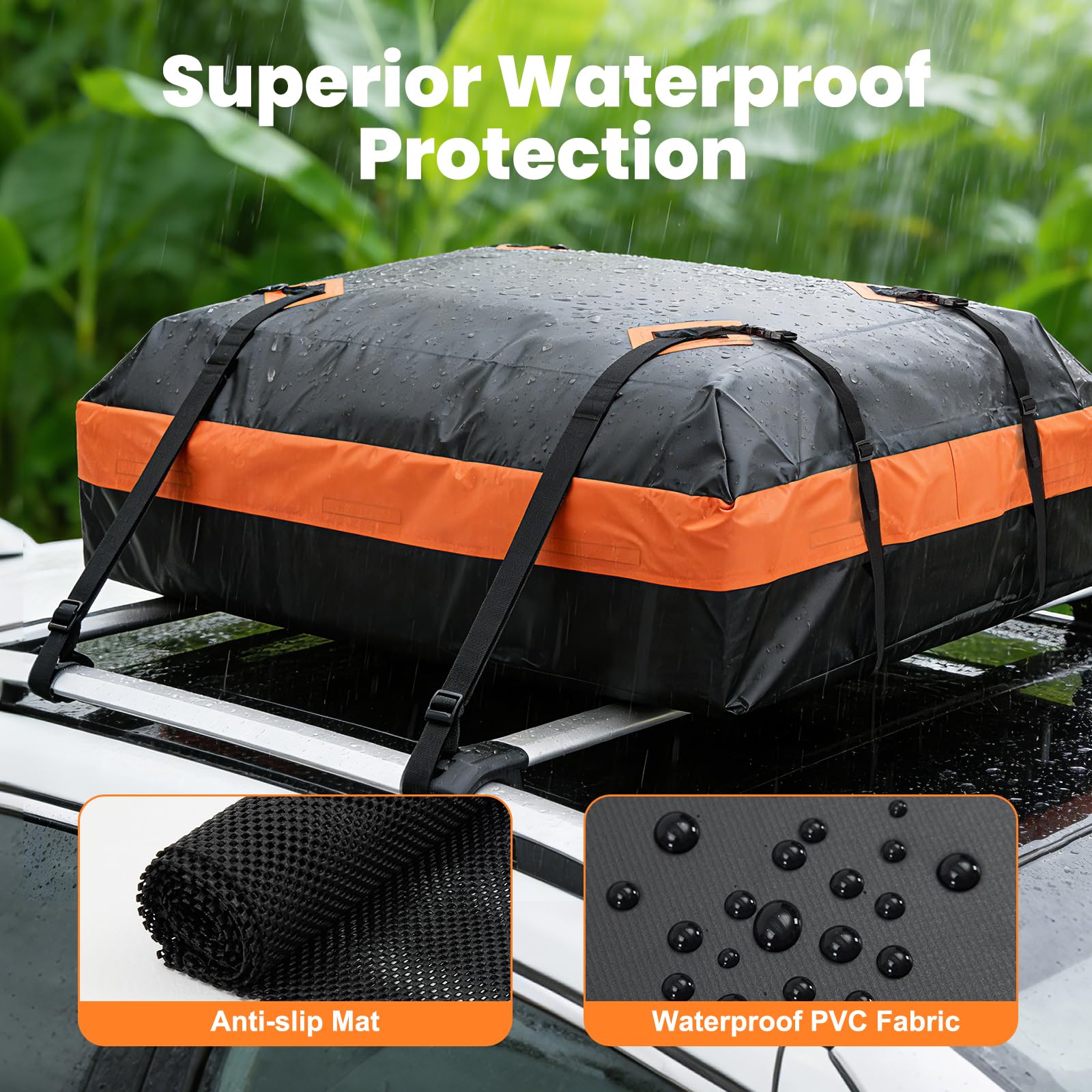 DUMOS Car Rooftop Cargo Carrier 15 Cubic Feet, Car Roof Waterproof PVC Bag