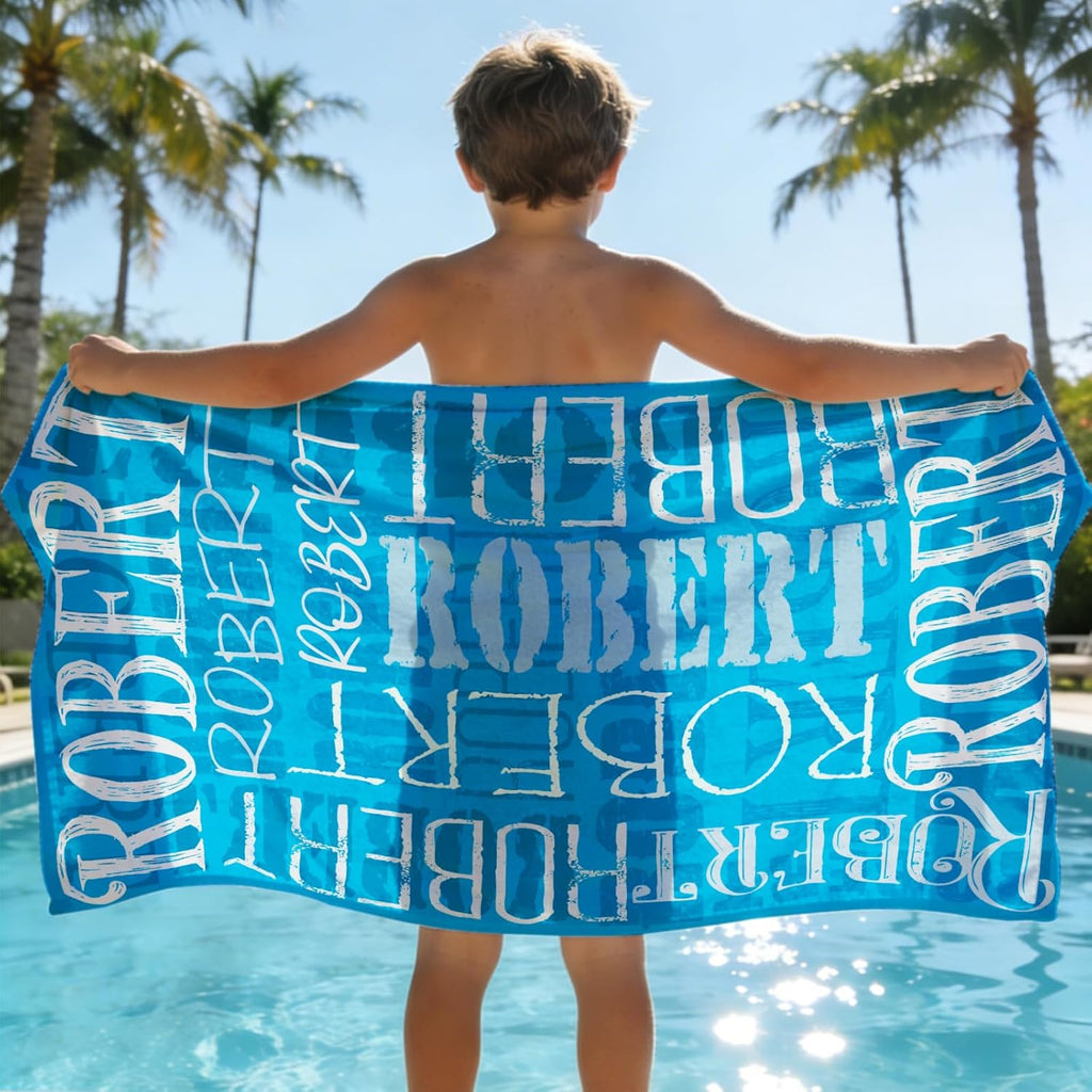 Yoke Style Personalized Beach Towels for Kids, Custom Sand Free Microfiber Beach Towel with Your Name, Customized Quick Dry Pool Towels Easter Gifts for Girls Boys Toddler
