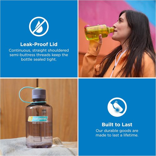 Nalgene 16 oz Narrow Mouth Water Bottle - BPA-Free, Durable & Leak-Proof | Lightweight Aubergine Travel Bottle