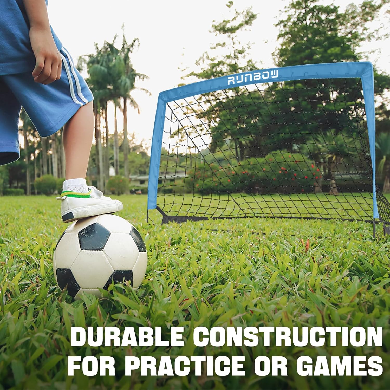 RUNBOW Kids Soccer Goal - 5x3 FT Portable Folding Net with Carry Bag for Indoor/Outdoor Training