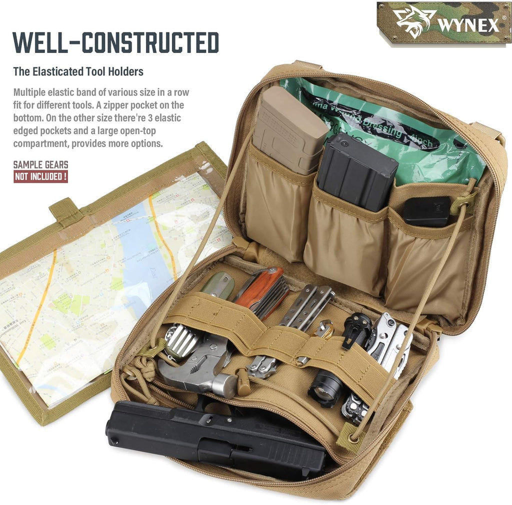 WYNEX Tactical Admin Pouch - Tri-Fold Design | MOLLE Tool & First Aid Organizer | Includes USA Flag Patch