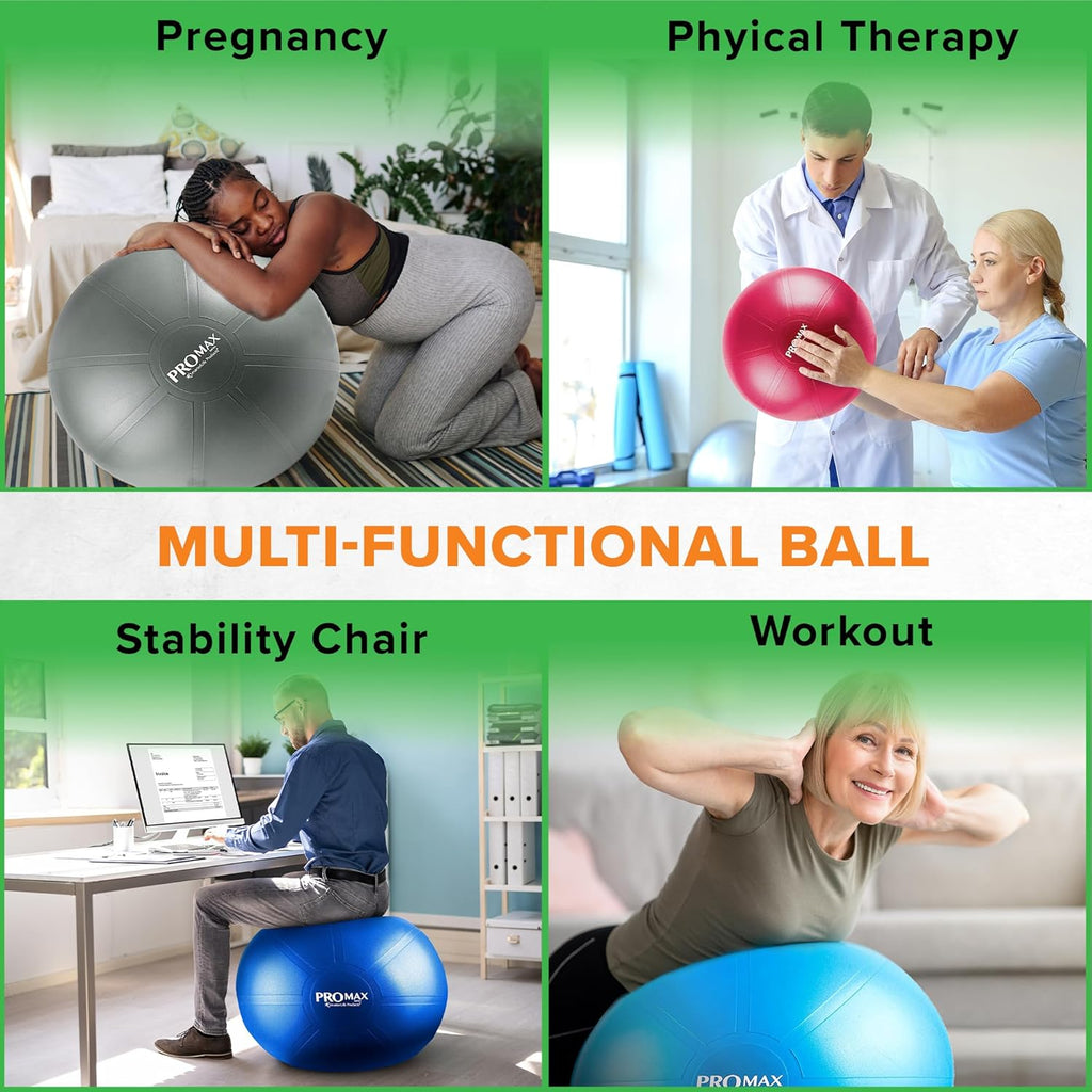 SmarterLife PRO MAX Exercise Ball - Anti-Burst Yoga & Stability Trainer for Core Workouts | Fitness & Therapy Support