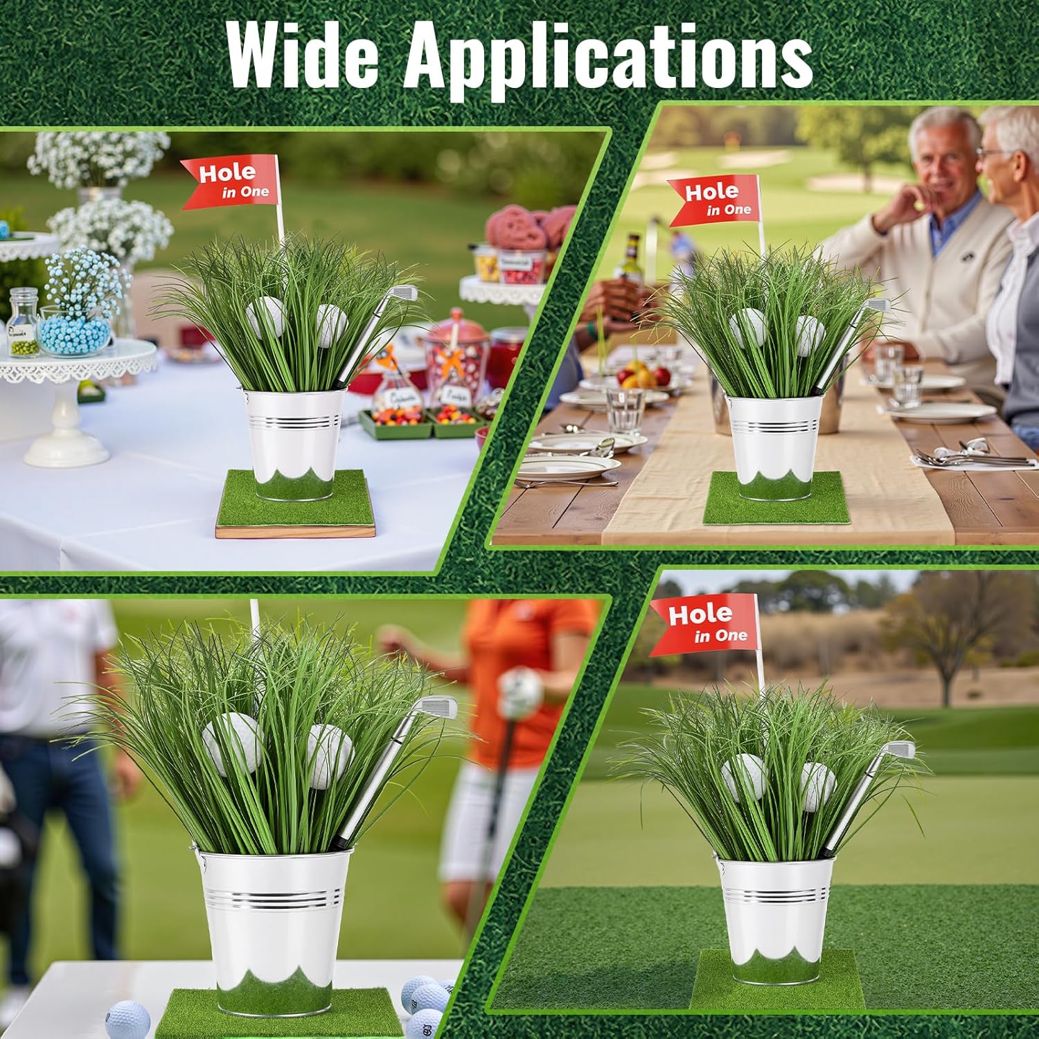 Skiennix Golf Party Decorations Kit - 6 Reusable Centerpieces with Iron Buckets, Mini Balls & Flags