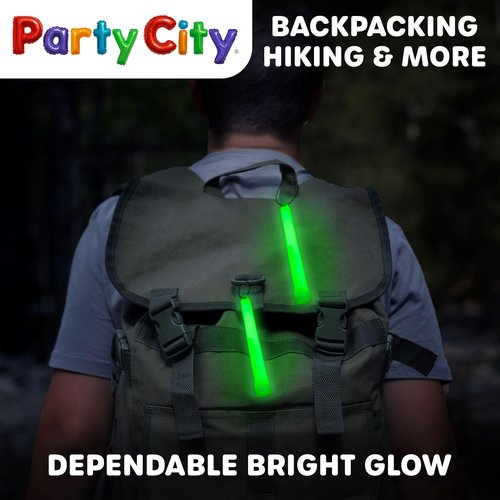 Party City Green Glow Sticks Bulk Pack 6”- 25pk Glow in the Dark Sticks for Kids, Waterproof Camping Survival Ultra Bright Emergency Light Stick with String, Neon Glowsticks Party Supplies Favors