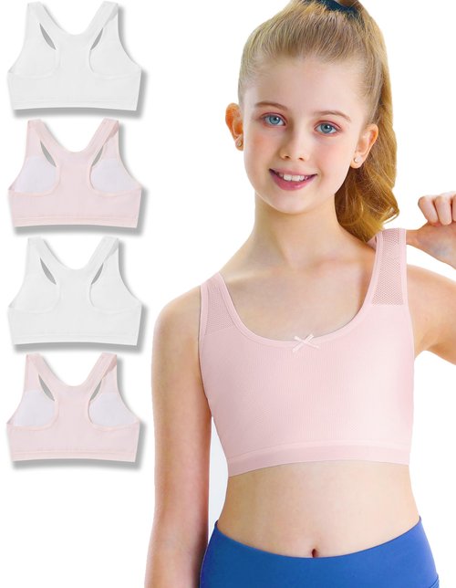 ZIAUGB Training Bras for Girls 8-14 - Wireless Seamless Sports Bra with Lightly Padded, Breathable Racerback - 4-Pack_ZB1332_75A