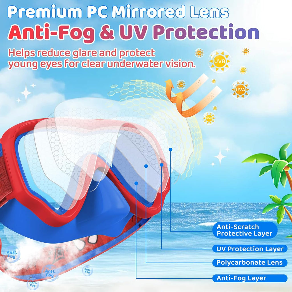 Vvinca Kids Swim Goggles - Anti-Fog & UV Waterproof with Nose Cover | Adjustable Fabric Strap for Ages 3-15