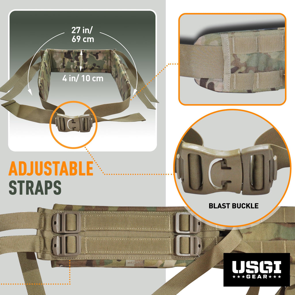 USGI GEAR MultiCam Military Medium Backpack Molle Waistbelt – Medium Pack Heavy Duty Backpack Waistbelt Compatible with Army Rucksack – MultiCam US Military Attachment Waist belt